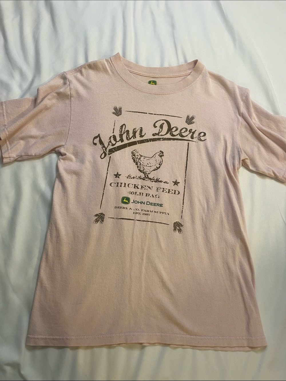 John Deere Light Pink Graphic Chicken Feed Tee
